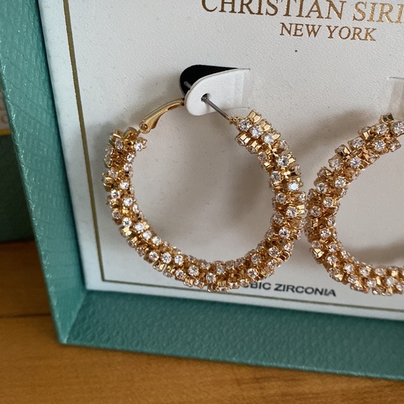 Christian Siriano Pavé-Style Hoop Earrings, Gold & Cubic Zirconia - Picture 7 of 14